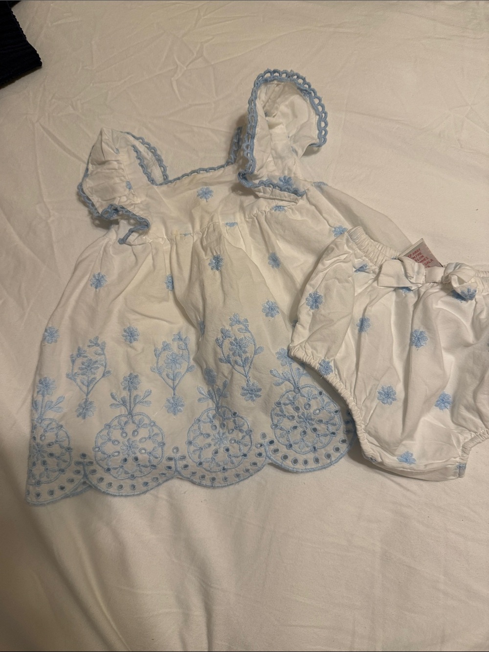 Rachel Zoe White Baby Dress with Light Blue Embroidery